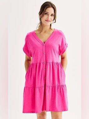 Sonoma XL pink short sleeve tiered dress